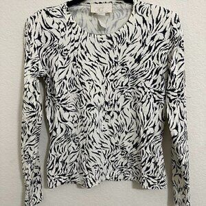 Cache Blouse Size Small Women's Long Sleeve Leopard Print Stretchy White Black